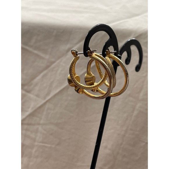 Vintage Double Hoop Vintage Look Gold / Silver Tone Rhinestone Pierced Earrings - Picture 6 of 12